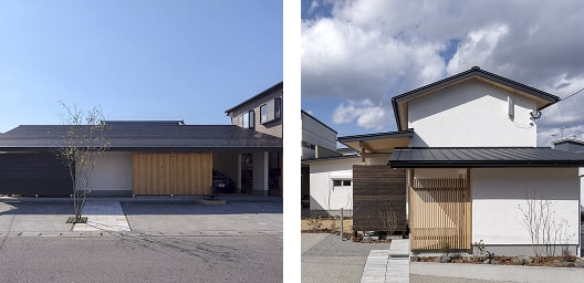 平家の家と2階建ての家の外観