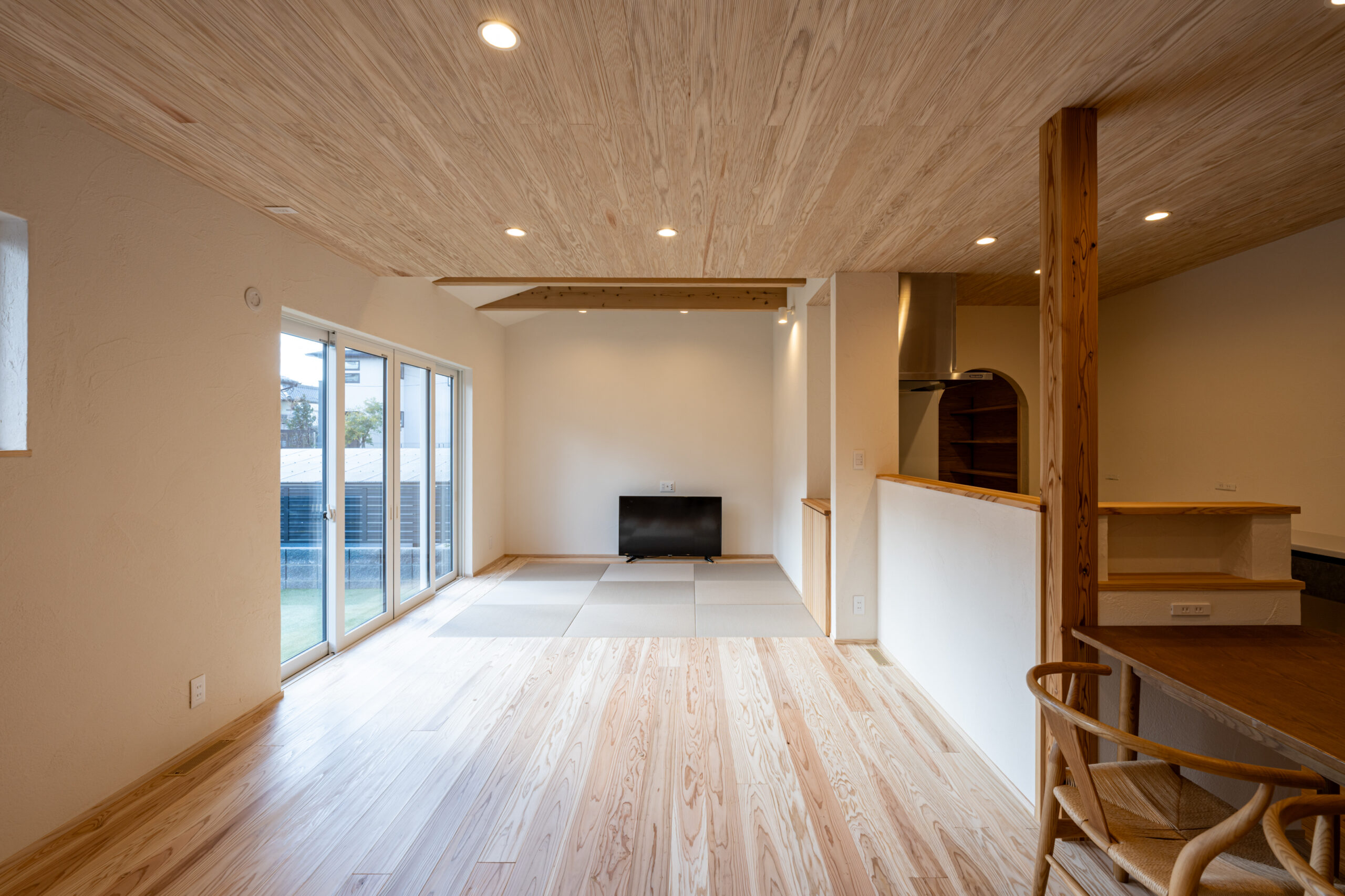 インナーガレージのある平屋